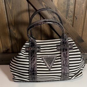 GUESS Striped Black and White Satchel